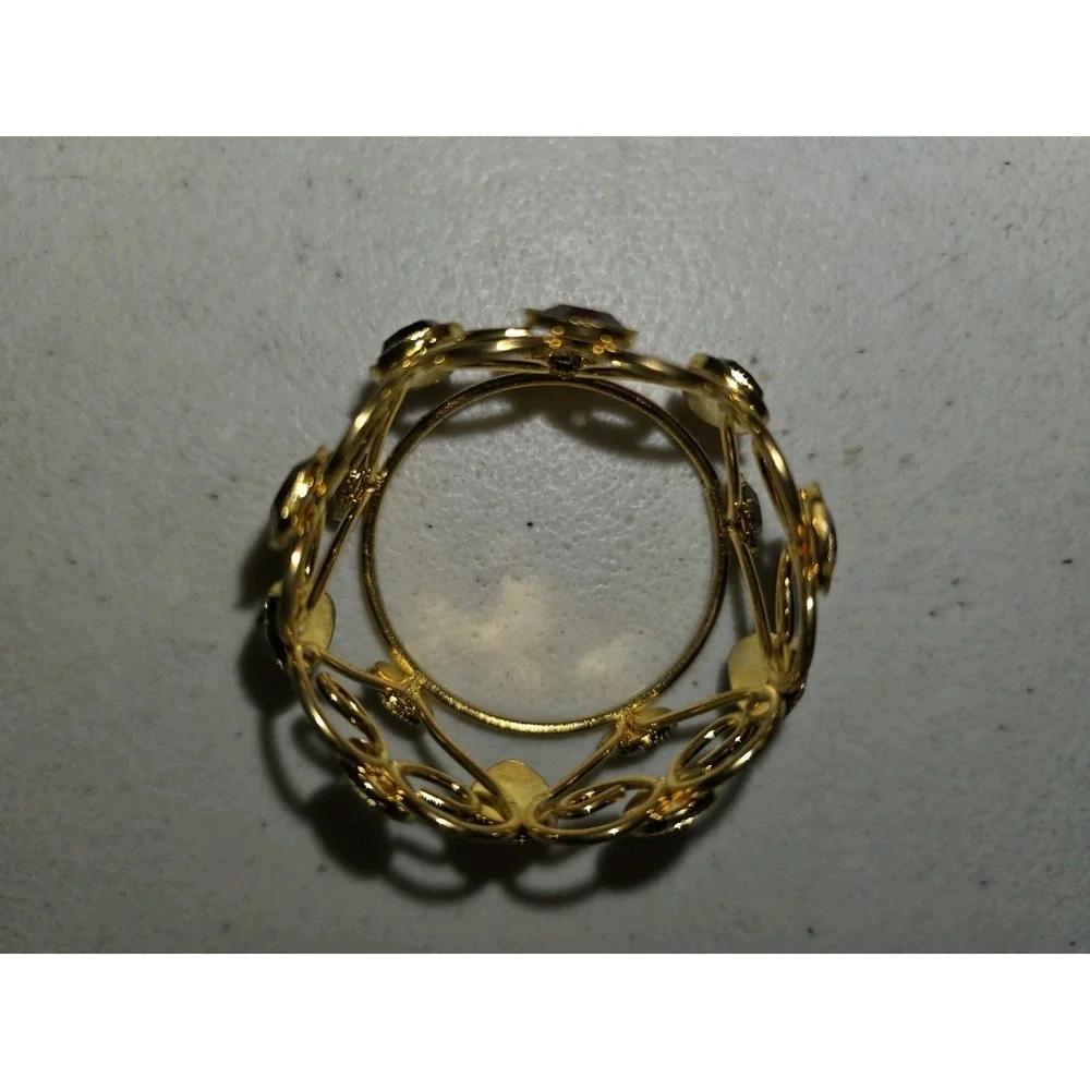 Pier 1 Imports Jeweled Napkin Rings Gold Filigree, Amber & Garnet Beads Set of 4